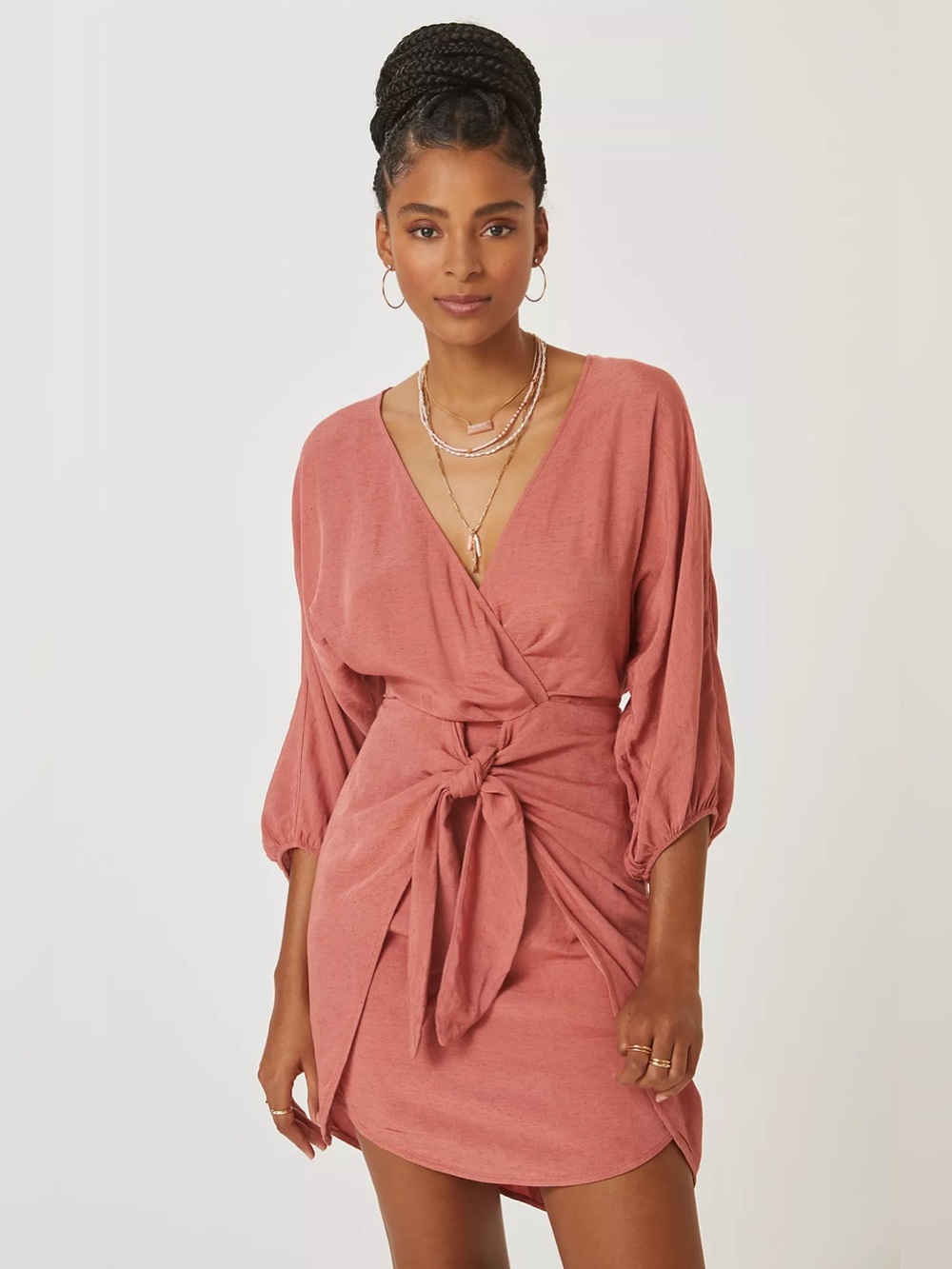 Tie-Waist Wrap  Dress in Dusty Rose